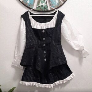 Striped black and white gothic lolita dress with vest